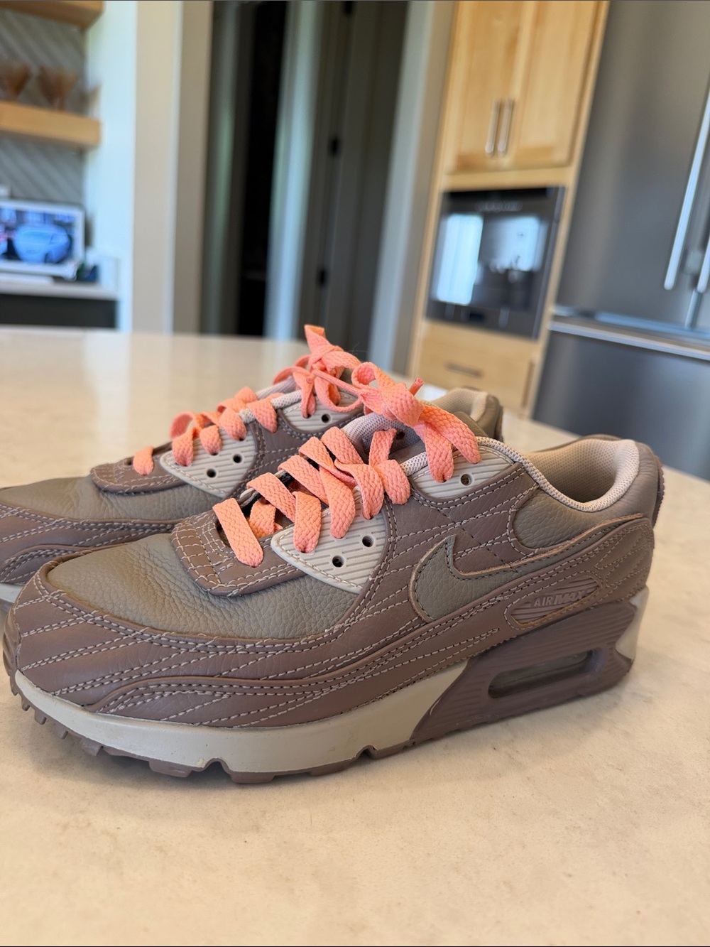 Air Max 90- Taupe with Coral Laces